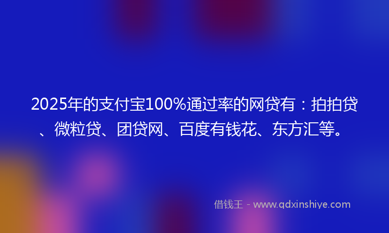 2025年的支付宝100%通过率的网贷有：拍拍贷、微粒贷、团贷网、百度有钱花、东方汇等。