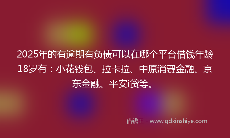 2025年的有逾期有负债可以在哪个平台借钱年龄18岁有：小花钱包、拉卡拉、中原消费金融、京东金融、平安i贷等。