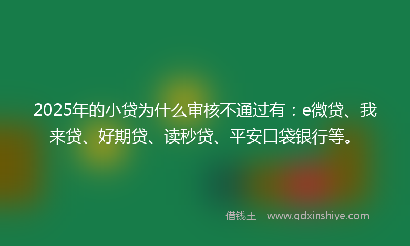 2025年的小贷为什么审核不通过有：e微贷、我来贷、好期贷、读秒贷、平安口袋银行等。