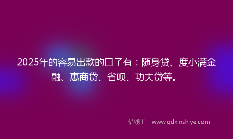 2025年的容易出款的口子有：随身贷、度小满金融、惠商贷、省呗、功夫贷等。