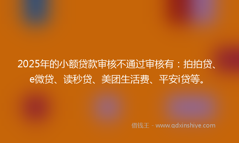 2025年的小额贷款审核不通过审核有：拍拍贷、e微贷、读秒贷、美团生活费、平安i贷等。
