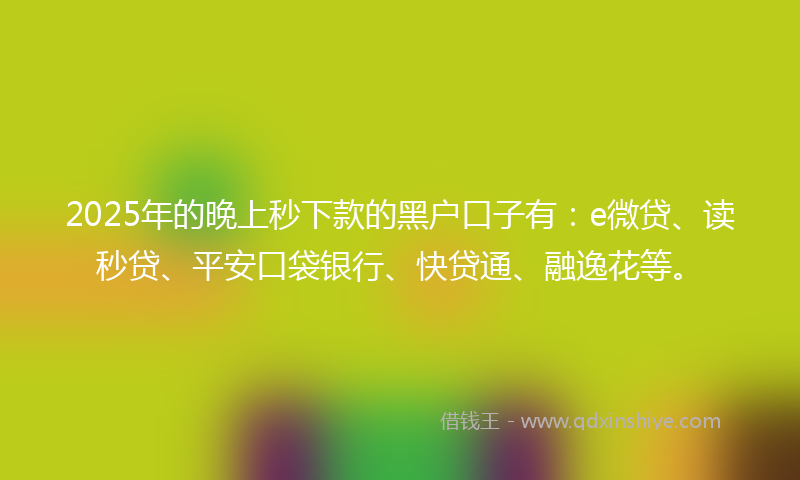 2025年的晚上秒下款的黑户口子有：e微贷、读秒贷、平安口袋银行、快贷通、融逸花等。