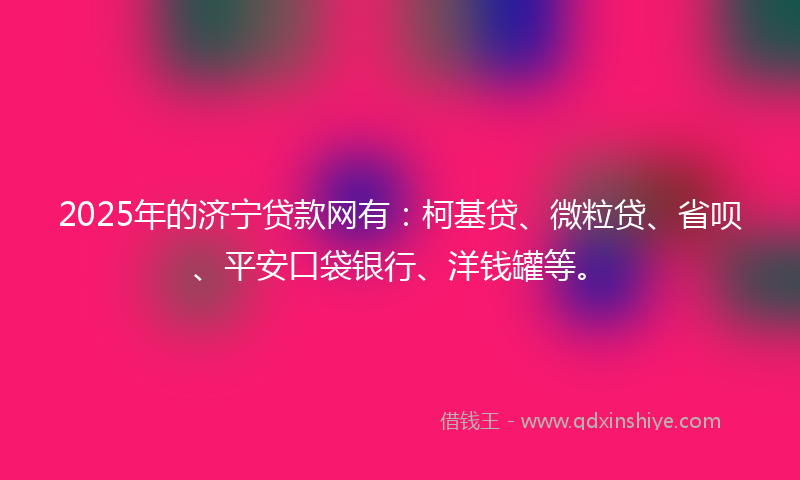 2025年的济宁贷款网有：柯基贷、微粒贷、省呗、平安口袋银行、洋钱罐等。