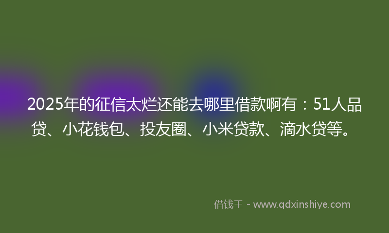 2025年的征信太烂还能去哪里借款啊有：51人品贷、小花钱包、投友圈、小米贷款、滴水贷等。