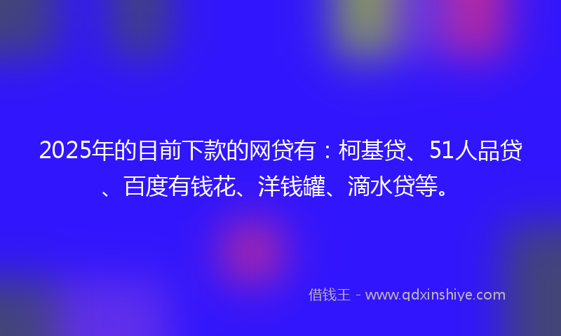 2025年的目前下款的网贷有：柯基贷、51人品贷、百度有钱花、洋钱罐、滴水贷等。