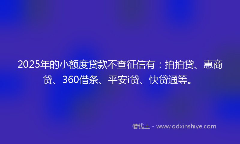 2025年的小额度贷款不查征信有：拍拍贷、惠商贷、360借条、平安i贷、快贷通等。