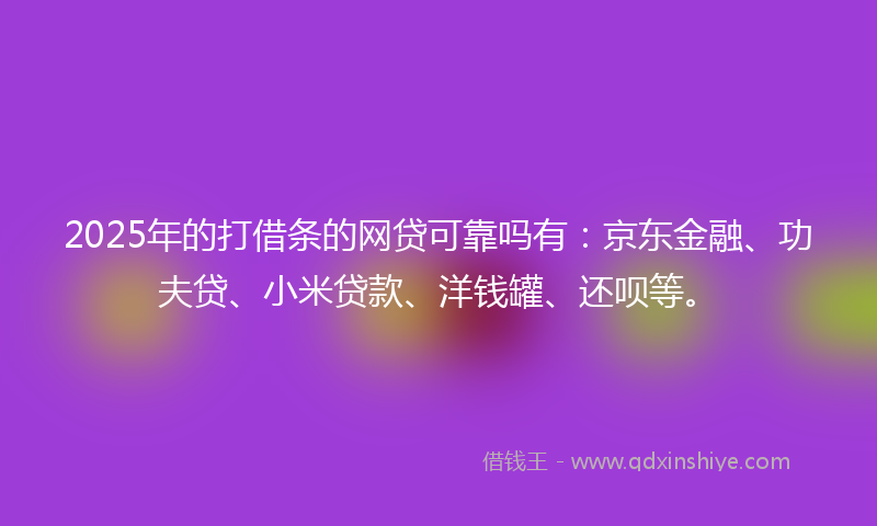 2025年的打借条的网贷可靠吗有：京东金融、功夫贷、小米贷款、洋钱罐、还呗等。