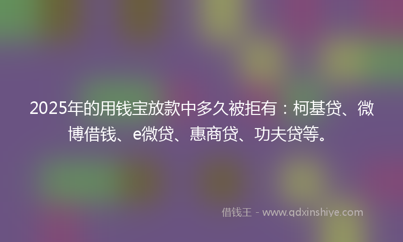 2025年的用钱宝放款中多久被拒有：柯基贷、微博借钱、e微贷、惠商贷、功夫贷等。