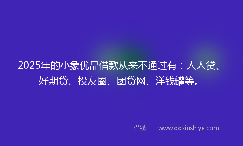 2025年的小象优品借款从来不通过有：人人贷、好期贷、投友圈、团贷网、洋钱罐等。