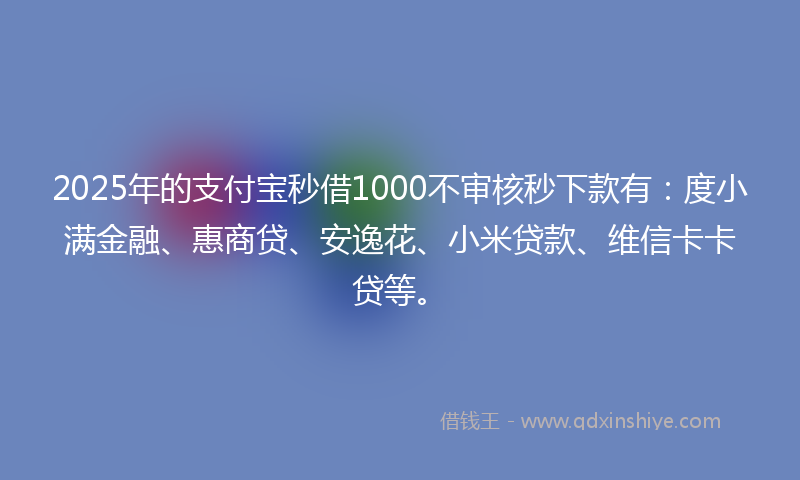 2025年的支付宝秒借1000不审核秒下款有：度小满金融、惠商贷、安逸花、小米贷款、维信卡卡贷等。