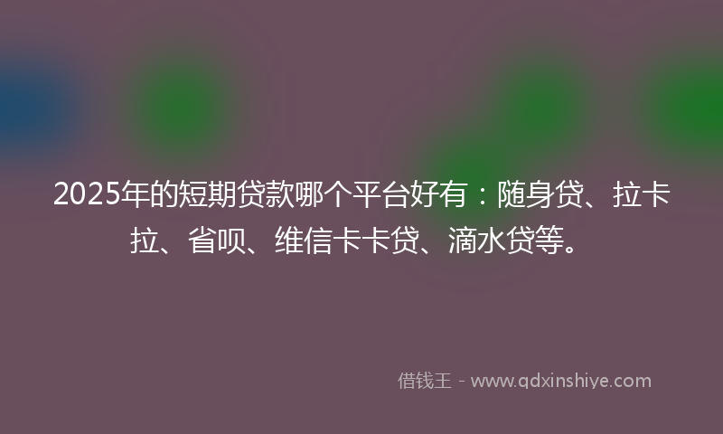 2025年的短期贷款哪个平台好有：随身贷、拉卡拉、省呗、维信卡卡贷、滴水贷等。