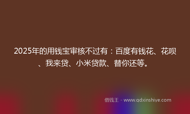 2025年的用钱宝审核不过有：百度有钱花、花呗、我来贷、小米贷款、替你还等。