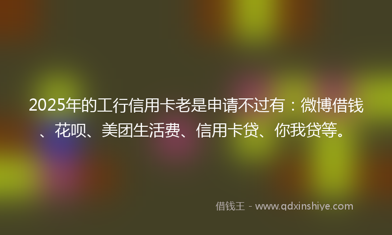 2025年的工行信用卡老是申请不过有：微博借钱、花呗、美团生活费、信用卡贷、你我贷等。