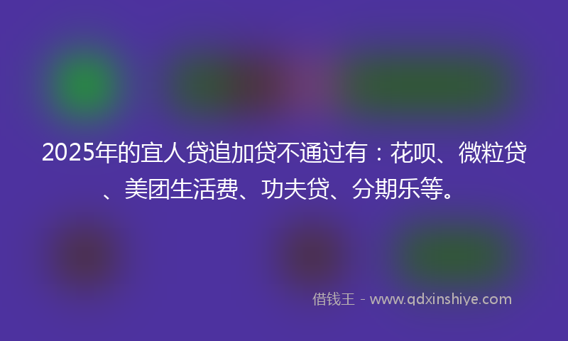 2025年的宜人贷追加贷不通过有：花呗、微粒贷、美团生活费、功夫贷、分期乐等。