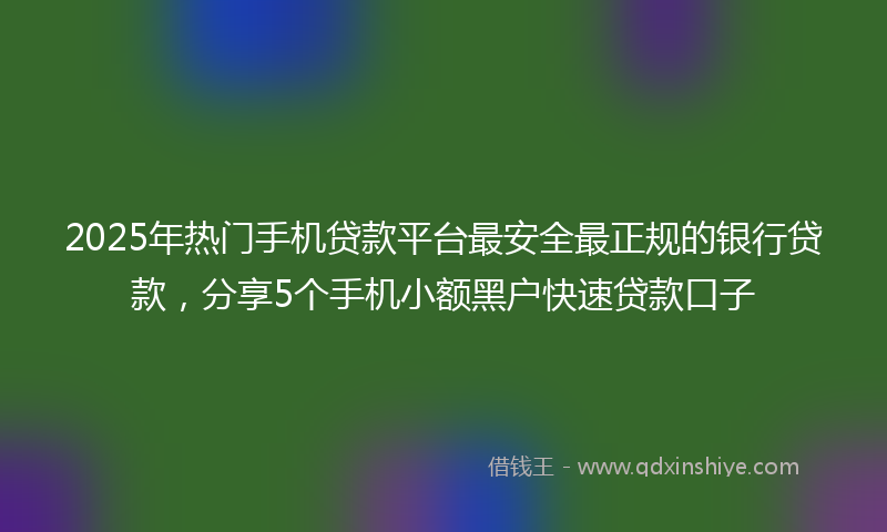 2025年热门手机贷款平台最安全最正规的银行贷款，分享5个手机小额黑户快速贷款口子