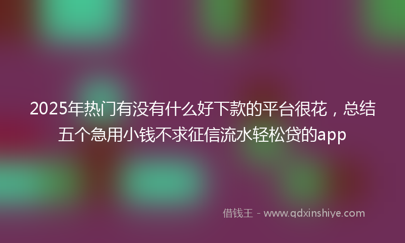 2025年热门有没有什么好下款的平台很花，总结五个急用小钱不求征信流水轻松贷的app