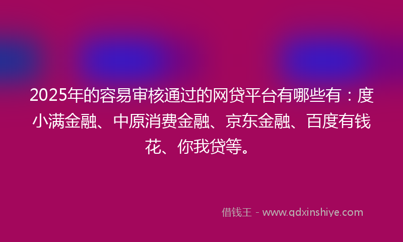 2025年的容易审核通过的网贷平台有哪些有：度小满金融、中原消费金融、京东金融、百度有钱花、你我贷等。
