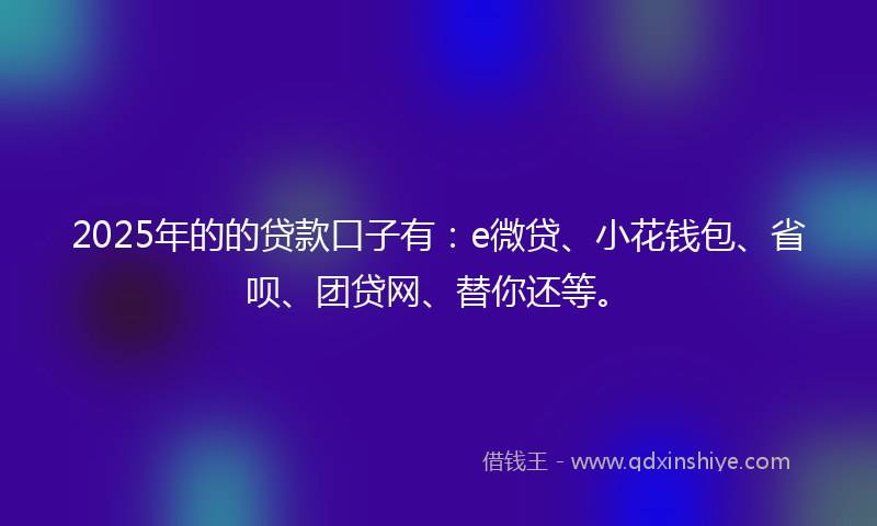 2025年的的贷款口子有：e微贷、小花钱包、省呗、团贷网、替你还等。