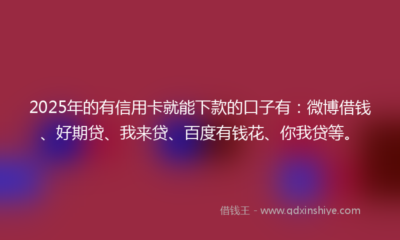 2025年的有信用卡就能下款的口子有：微博借钱、好期贷、我来贷、百度有钱花、你我贷等。