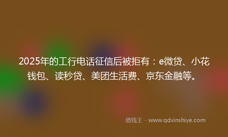 2025年的工行电话征信后被拒有：e微贷、小花钱包、读秒贷、美团生活费、京东金融等。