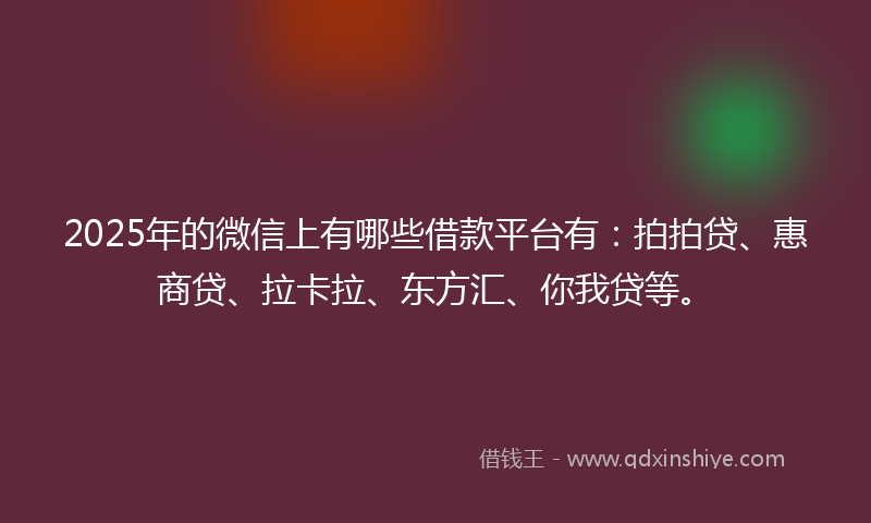 2025年的微信上有哪些借款平台有：拍拍贷、惠商贷、拉卡拉、东方汇、你我贷等。