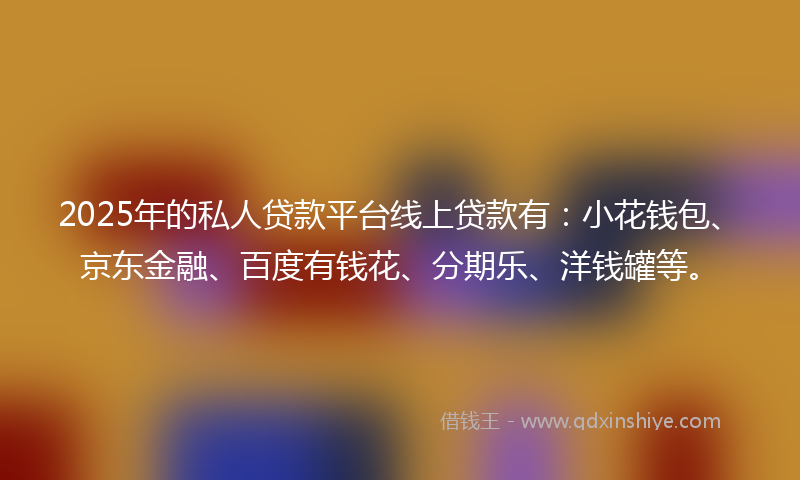 2025年的私人贷款平台线上贷款有：小花钱包、京东金融、百度有钱花、分期乐、洋钱罐等。