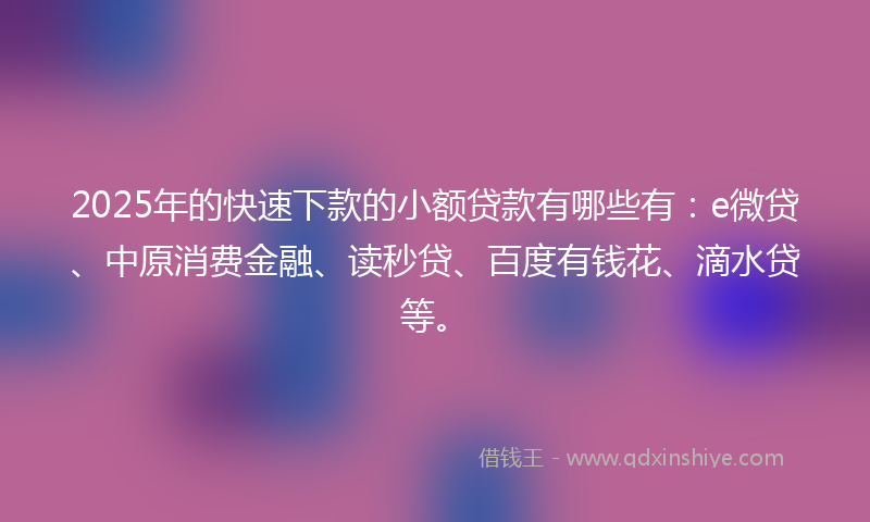 2025年的快速下款的小额贷款有哪些有：e微贷、中原消费金融、读秒贷、百度有钱花、滴水贷等。