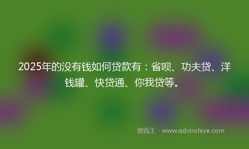 2025年的没有钱如何贷款有：省呗、功夫贷、洋钱罐、快贷通、你我贷等。