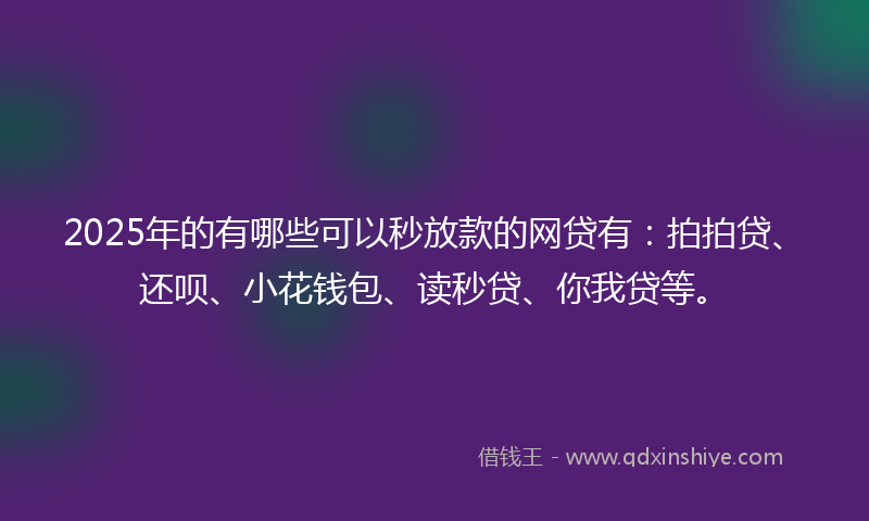 2025年的有哪些可以秒放款的网贷有：拍拍贷、还呗、小花钱包、读秒贷、你我贷等。
