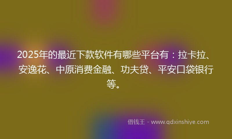 2025年的最近下款软件有哪些平台有：拉卡拉、安逸花、中原消费金融、功夫贷、平安口袋银行等。