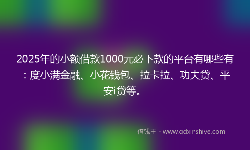 2025年的小额借款1000元必下款的平台有哪些有：度小满金融、小花钱包、拉卡拉、功夫贷、平安i贷等。