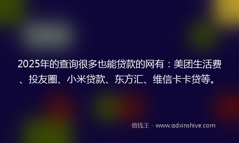 2025年的查询很多也能贷款的网有：美团生活费、投友圈、小米贷款、东方汇、维信卡卡贷等。