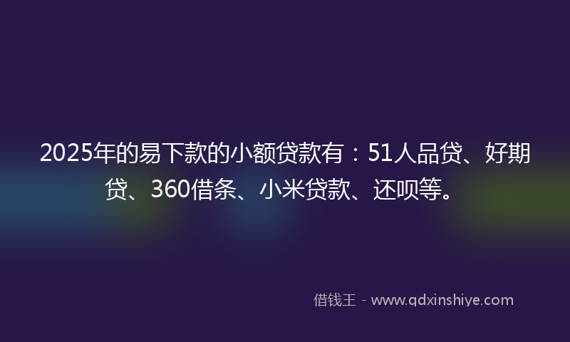 2025年的易下款的小额贷款有：51人品贷、好期贷、360借条、小米贷款、还呗等。
