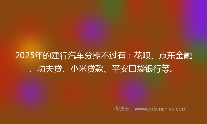 2025年的建行汽车分期不过有：花呗、京东金融、功夫贷、小米贷款、平安口袋银行等。