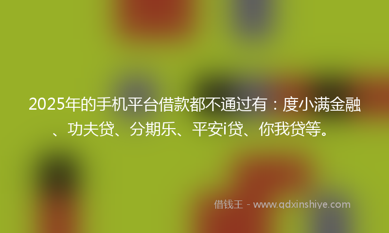 2025年的手机平台借款都不通过有：度小满金融、功夫贷、分期乐、平安i贷、你我贷等。