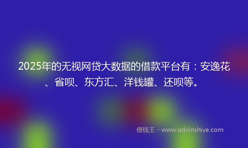 2025年的无视网贷大数据的借款平台有：安逸花、省呗、东方汇、洋钱罐、还呗等。