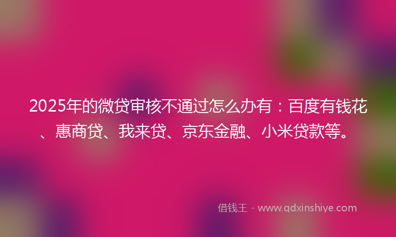 2025年的微贷审核不通过怎么办有：百度有钱花、惠商贷、我来贷、京东金融、小米贷款等。