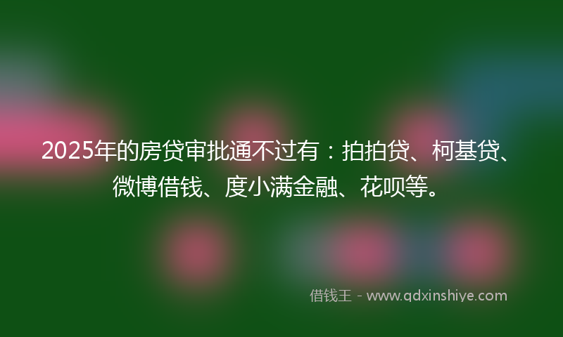 2025年的房贷审批通不过有:拍拍贷、柯基贷、微博借钱、度小满金融、花呗等。