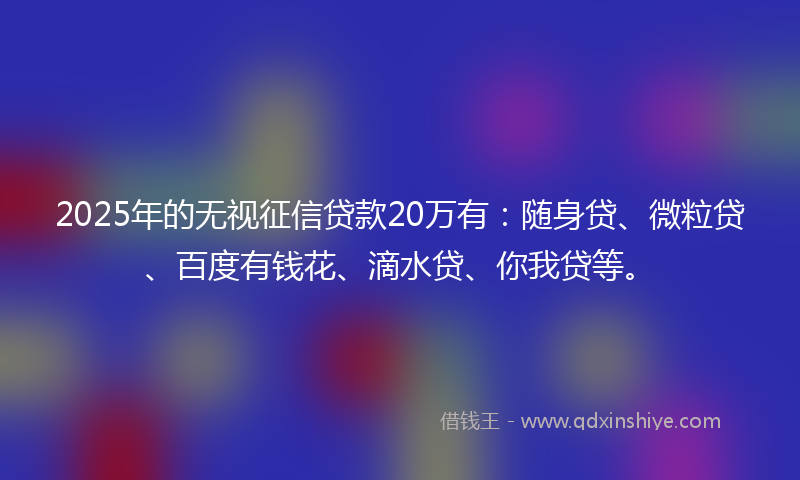 2025年的无视征信贷款20万有：随身贷、微粒贷、百度有钱花、滴水贷、你我贷等。