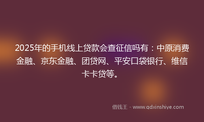 2025年的手机线上贷款会查征信吗有：中原消费金融、京东金融、团贷网、平安口袋银行、维信卡卡贷等。
