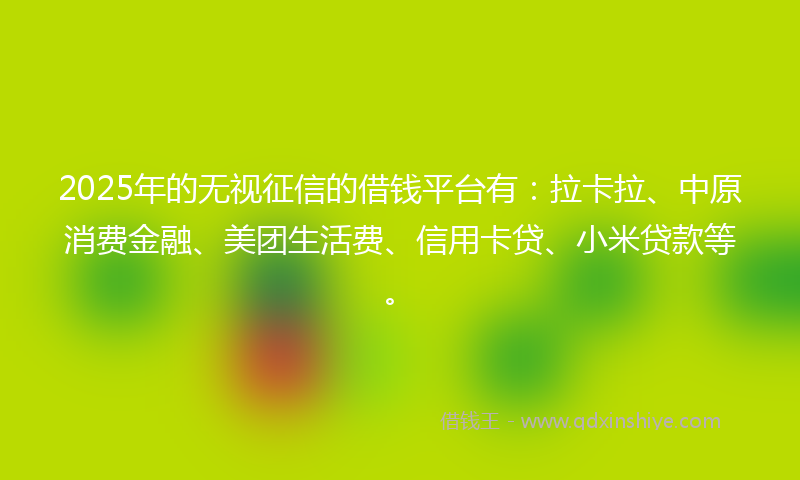 2025年的无视征信的借钱平台有：拉卡拉、中原消费金融、美团生活费、信用卡贷、小米贷款等。