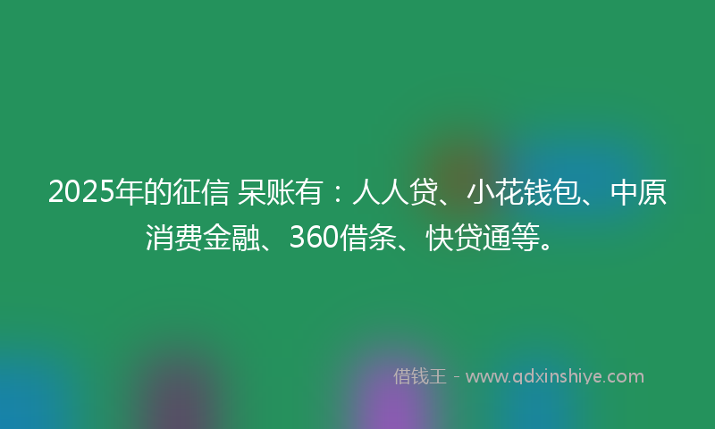 2025年的征信 呆账有：人人贷、小花钱包、中原消费金融、360借条、快贷通等。