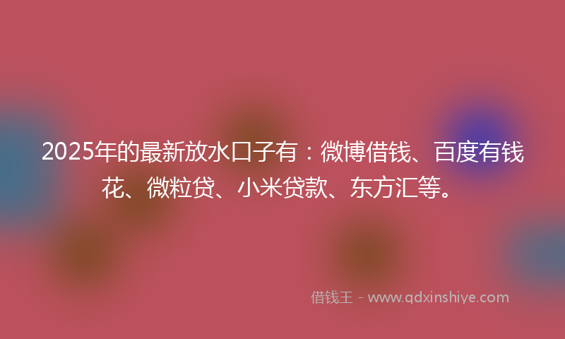 2025年的最新放水口子有：微博借钱、百度有钱花、微粒贷、小米贷款、东方汇等。