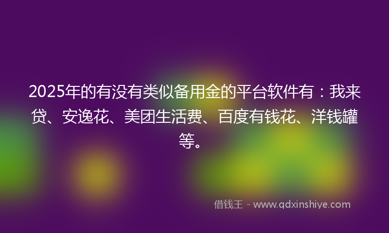 2025年的有没有类似备用金的平台软件有：我来贷、安逸花、美团生活费、百度有钱花、洋钱罐等。