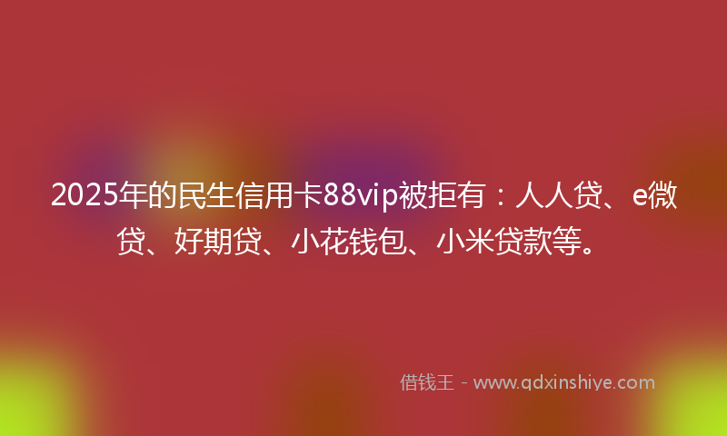 2025年的民生信用卡88vip被拒有：人人贷、e微贷、好期贷、小花钱包、小米贷款等。