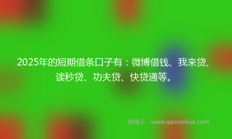 2025年的短期借条口子有：微博借钱、我来贷、读秒贷、功夫贷、快贷通等。