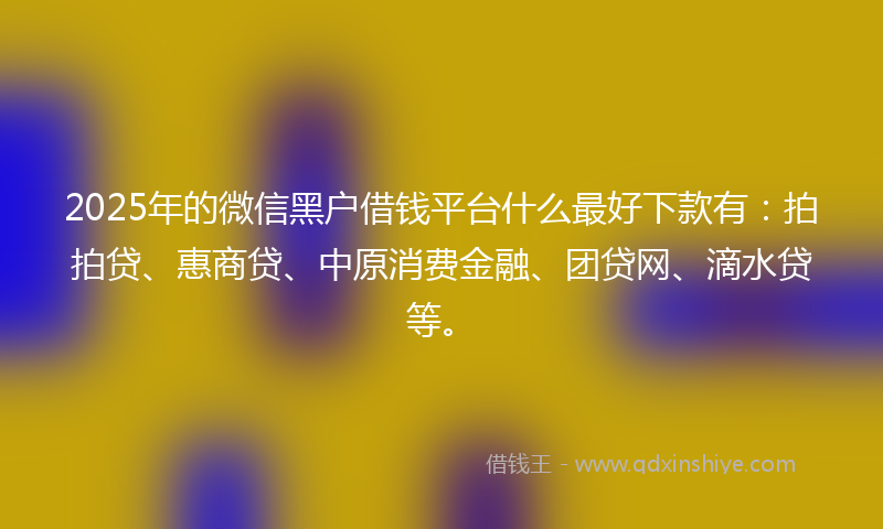 2025年的微信黑户借钱平台什么最好下款有：拍拍贷、惠商贷、中原消费金融、团贷网、滴水贷等。