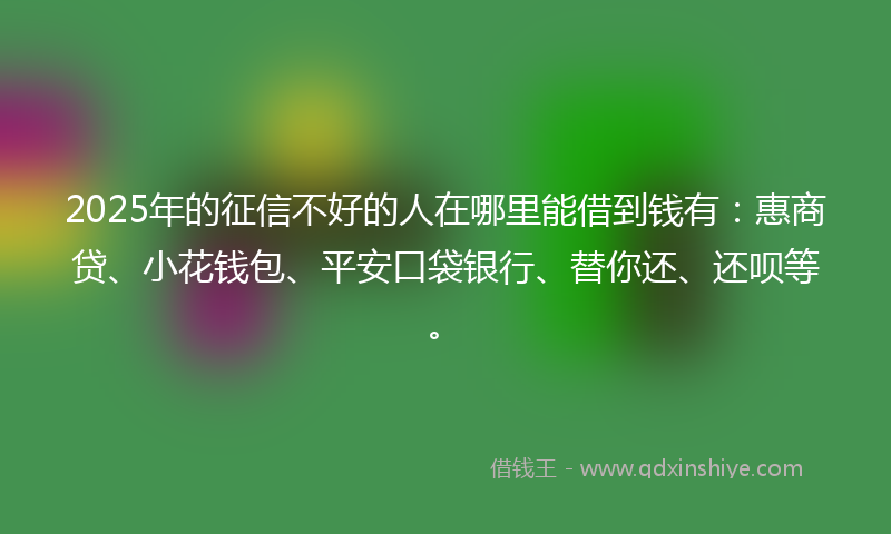 2025年的征信不好的人在哪里能借到钱有：惠商贷、小花钱包、平安口袋银行、替你还、还呗等。