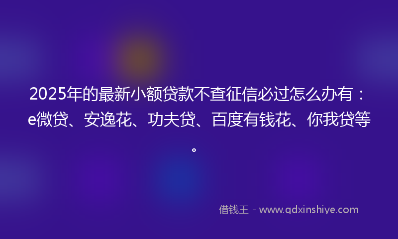 2025年的最新小额贷款不查征信必过怎么办有：e微贷、安逸花、功夫贷、百度有钱花、你我贷等。