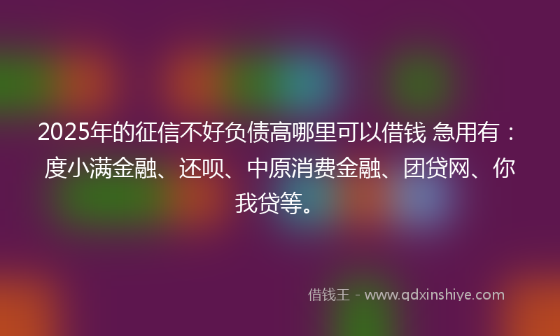 2025年的征信不好负债高哪里可以借钱 急用有：度小满金融、还呗、中原消费金融、团贷网、你我贷等。